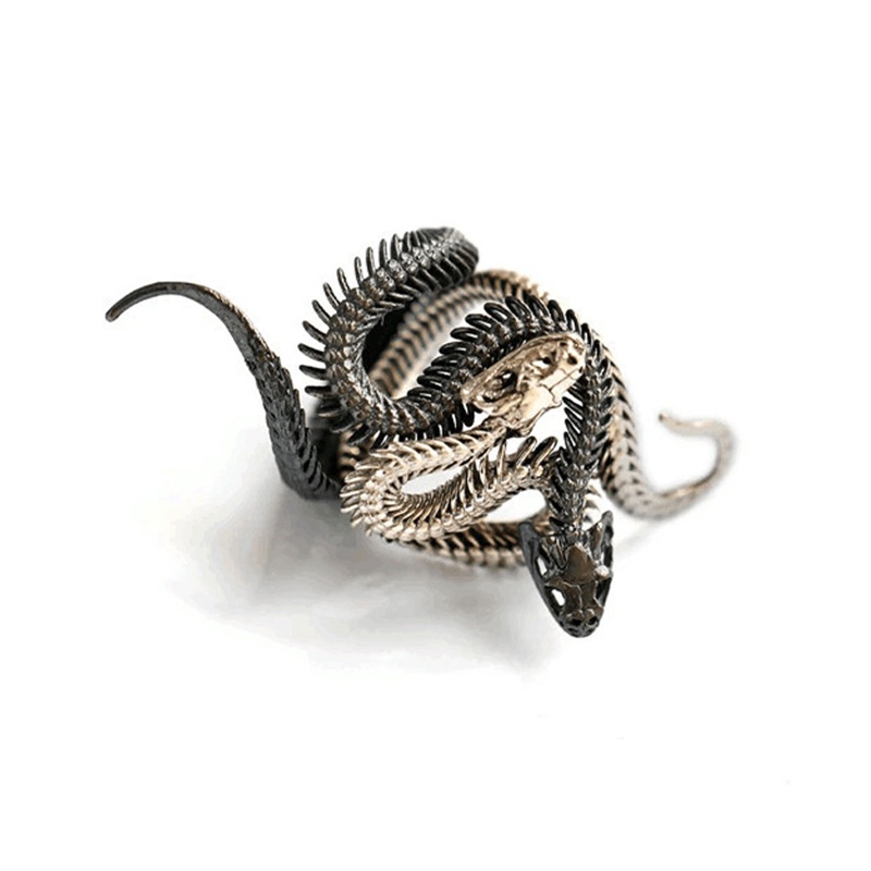 1set Retro Berlebihan Cincin Ular Pria Fashion Steampunk Snake Shaped Opening Adjustable Rings Untuk Wanita Perhiasan