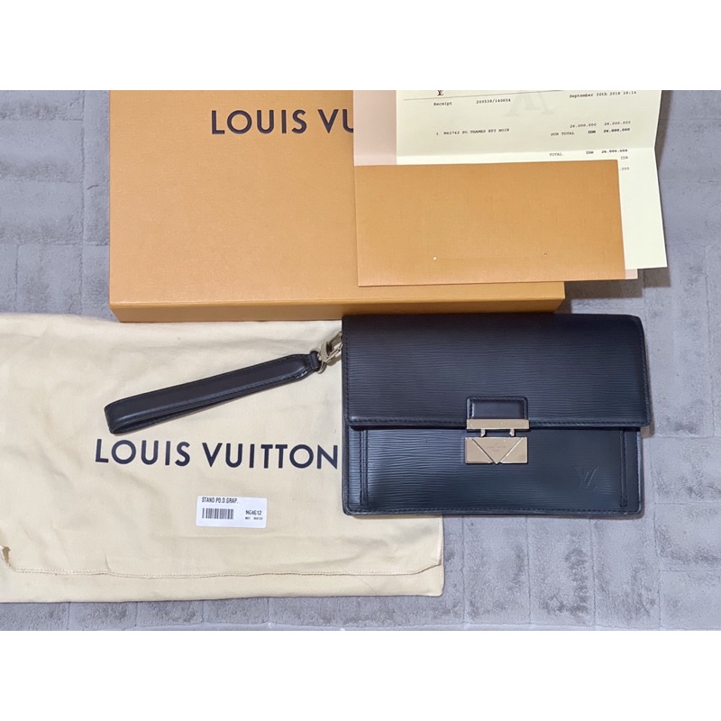Preloved - LOUIS VUITTON LV clutch man thames noir original counter 100%