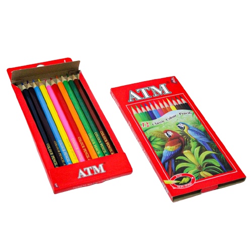 Pensil 12 Warna Set Panjang Pendek ATM - Non Toxic Classic Colour Pencil - Gambar Murah Berkualitas