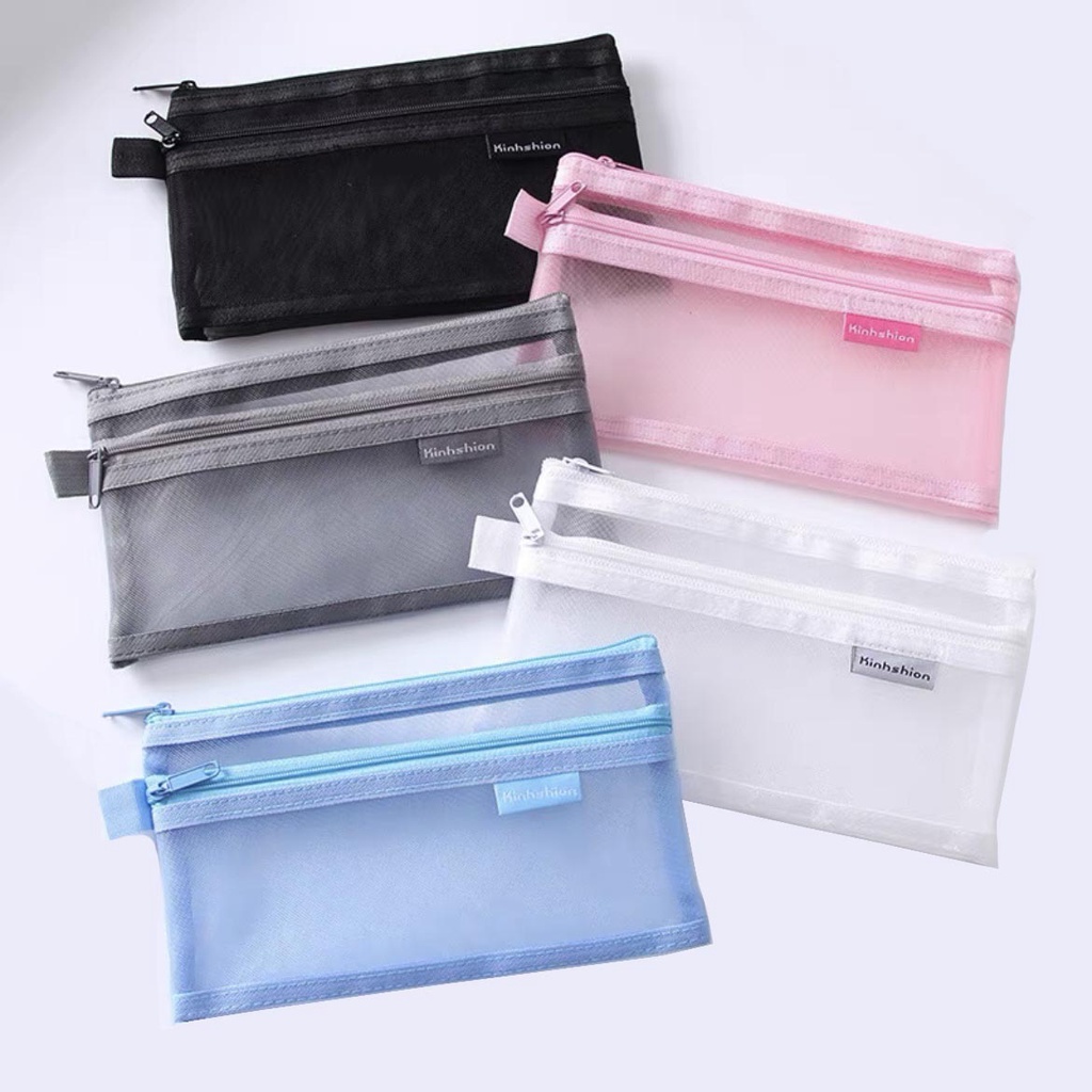 

Kotak Pensil 2 (Dua) Resleting / Tempat Pensil Mesh Jaring Transparan