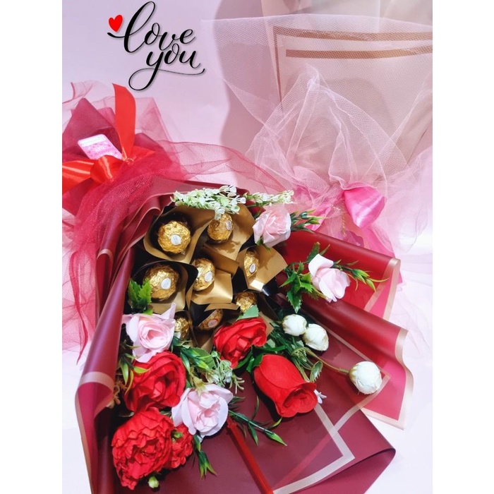 Valentine Hampers Gift Set Flower Ferrero Rocher Bouquet | Buket Bunga Best Seller