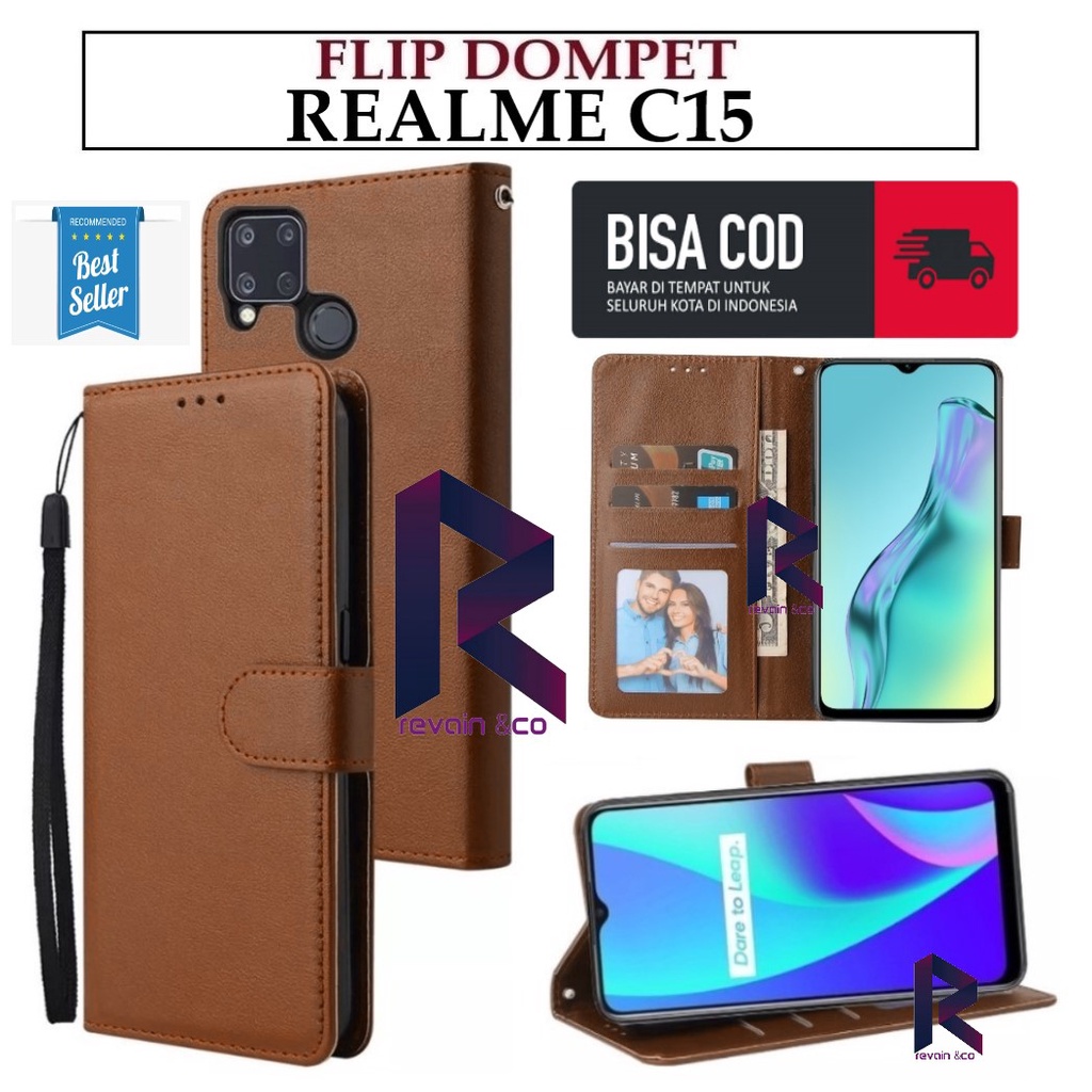 CASE REALME C15 FLIP WALLET LEATHER KULIT PREMIUM SARUNG BUKA TUTUP KESING HP FLIP CASE REALME C15