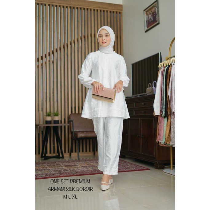 Set wanita terbaru kekinian kamari katun armani silk bordir premium / Stelan celana wanita terbaru