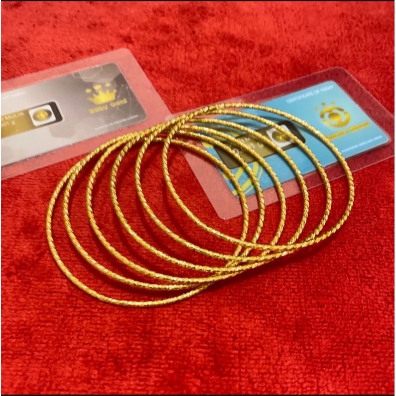 6pcs promo gelang tangan keroncong ulir lapis mas 24k bonus logam mulia