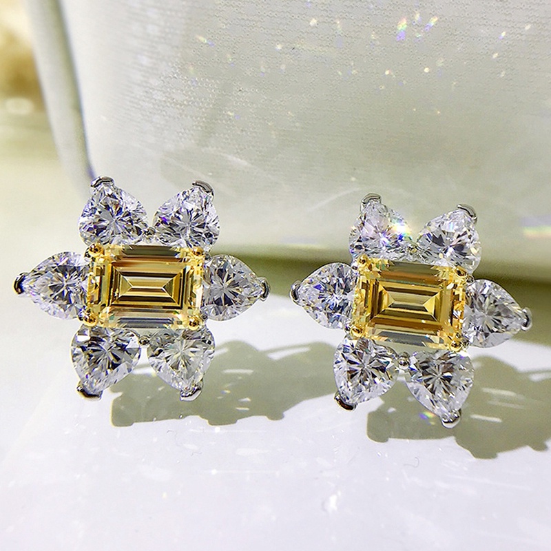 Anting Bunga Cubic Zirconia Kuning Aksesoris Pernikahan Tunangan Hadiah Anniversary Perhiasan Baru