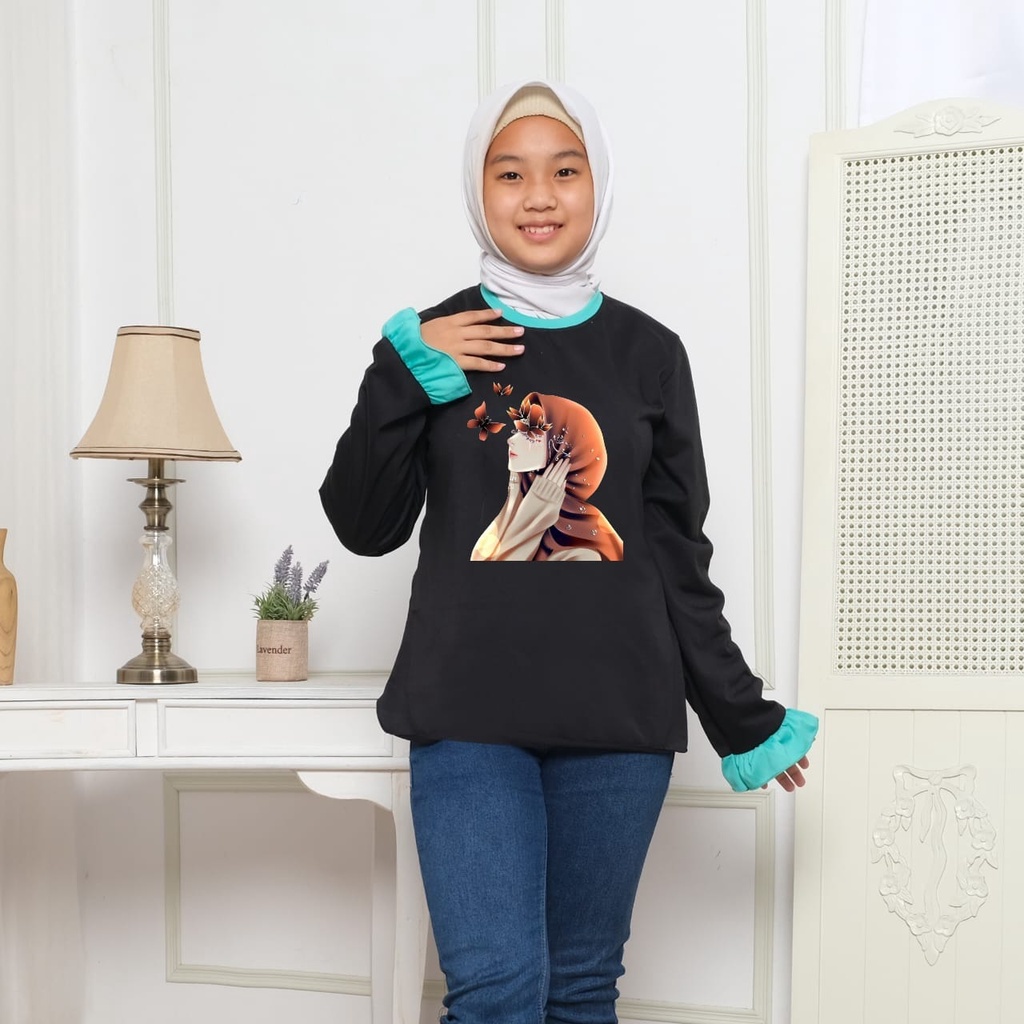 Hzl_outfit Baju Kaos Salman ABG Hijab Lengan Kerut Panjang Fotosu/ Atasan Panjang Fotosu Lengan Kerut