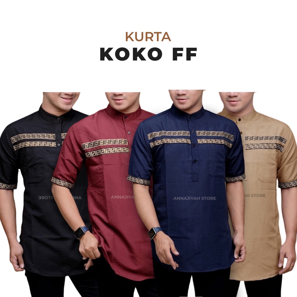 Kemeja Koko Kemko Kurta FF Lengan Pendek  / Baju Taqwa Moslem Pria bahan Katun