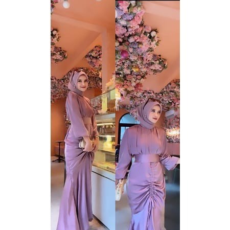Dress satin serut wanita casual hangout ootd bridesmaid kondangan muslim model tali serut samping ba