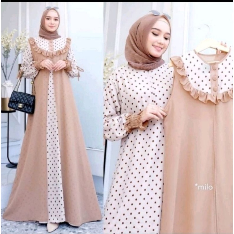 Gamis set rompi Motif Polkadot Gamis Wanita / Remaja