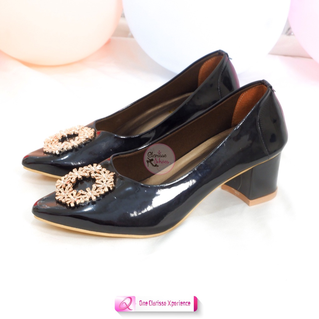 Clarisse DIAMOND pantofel kerja 5 CM Sepatu Wanita Hak tahu high heels Glossy Nyaman