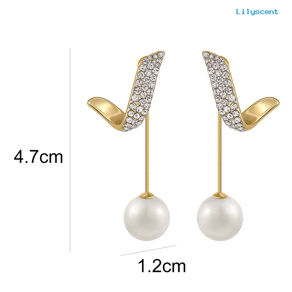 [LS] 1pasang Anting Tusuk Drop Mutiara Imitasi Unik Geometris Berlian Imitasi Pearl Pendant Stud Earrings Untuk Liburan