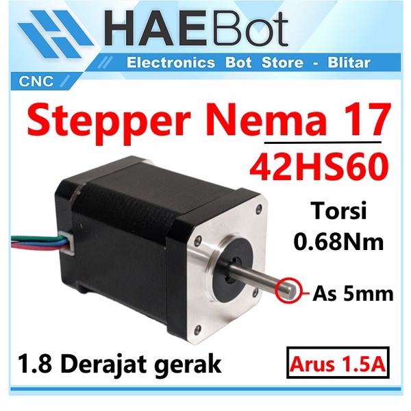 [HAEBOT] Motor Stepper Nema 17 42HS60 As Shaft 5mm CNC Mini 3D Printer Router Plotter Drawing Laser Engraver Slider Bipolar Dinamo DC Induksi 1.5A