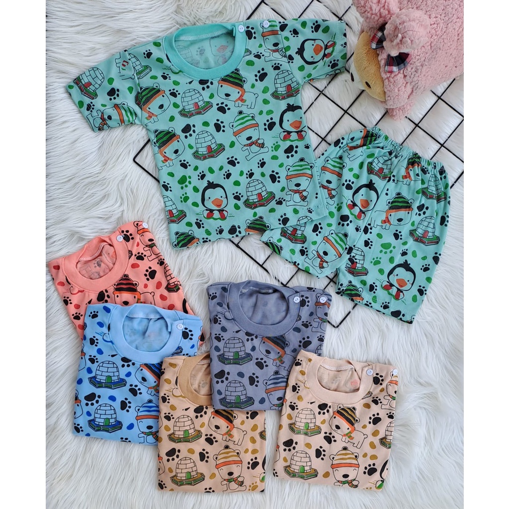 baju bayi murah lucu pinguin kastil dasar warna setelan 3-18bulan (PD003)