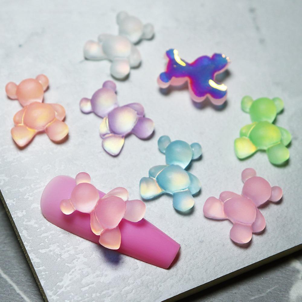 Mxbeauty Luminous Bears Dekorasi Kuku Wanita Jepang Luminous Bears Resin Manikur Aksesoris Hiasan Kuku 3D Perhiasan Kuku