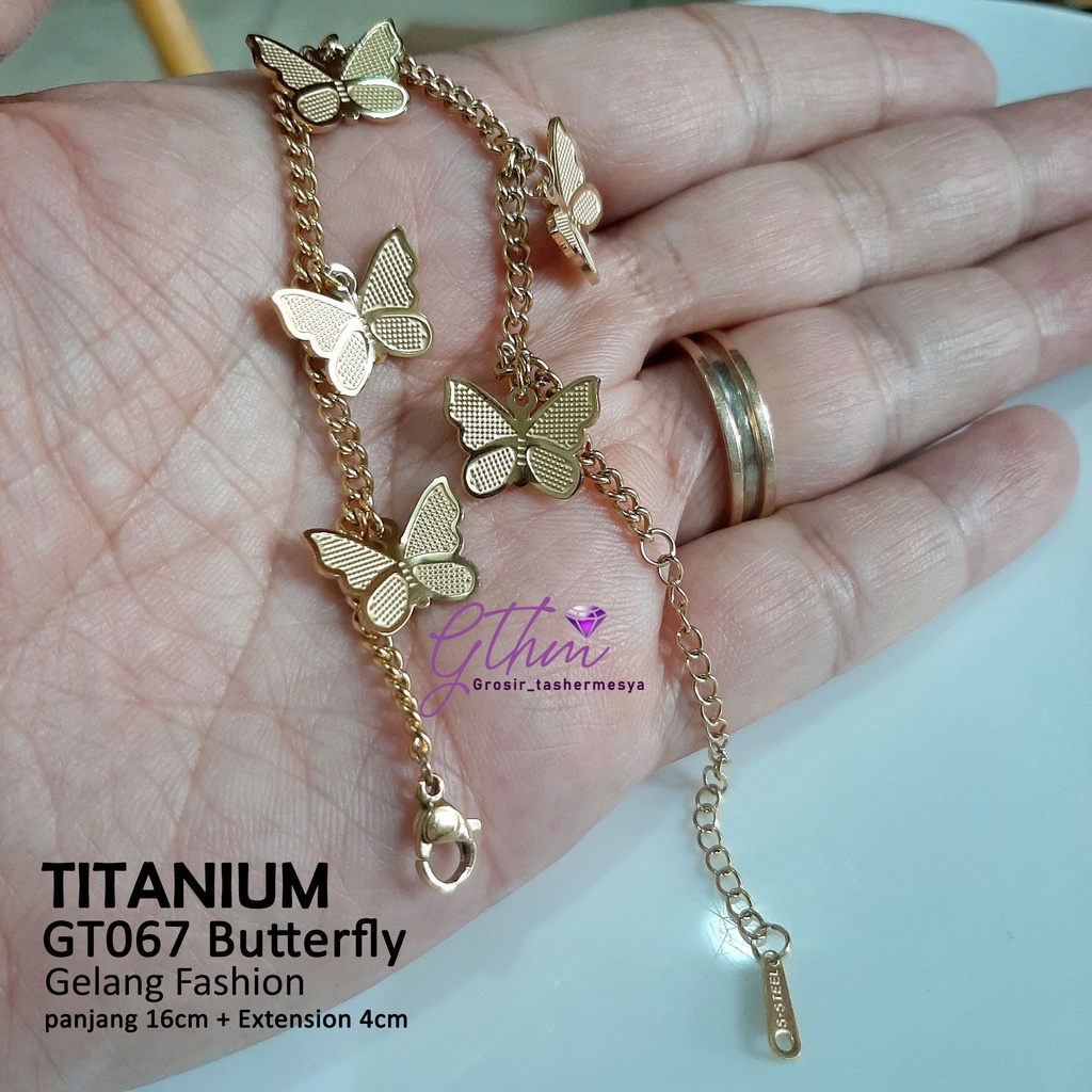 Gelang Tangan Titanium Butterfly Kupu-kupu Anti Karat Perhiasan Fashion Import Premium gt067