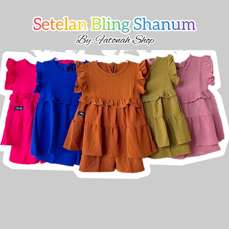 Setelan anak 1 2 3 4 6 7 8 9 tahun premium baju anak setelan crinkle dan crepe cewek perempuan terbaru Krinkle airflow dan bahan crepe kringkel bling bigest biggest shanum dan bling bigest ( setelan bling shanum )