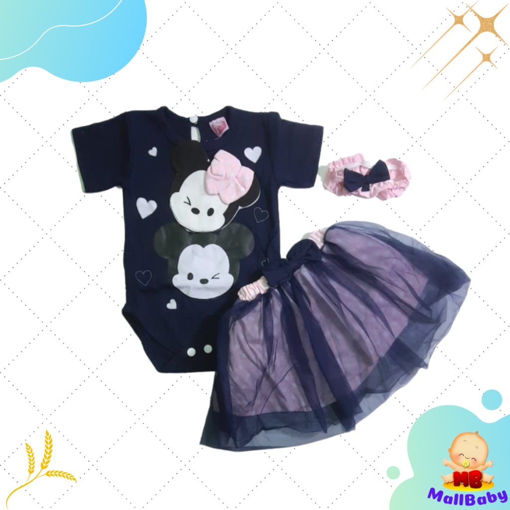 Setelan Jumper Set Bayi Perempuan Lucu Rok Bandana Tsums