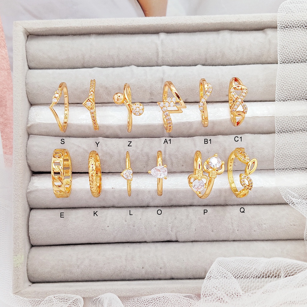 Cincin Wanita RINN Jewerly Xuping Solitaire Mata 1 Layer Fuji V Free Size Lapis Emas Gold - BR386