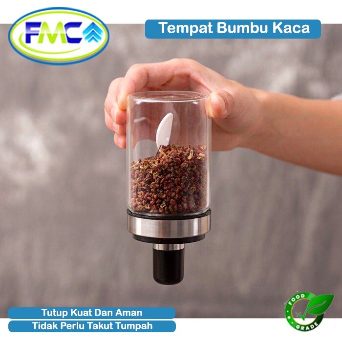 Tempat Bumbu Kaca Botol Wadah Bumbu Tabur Cair Serbaguna Tempat Bumbu Tutup Sendok Praktis Tempat Kopi Gula Caffe