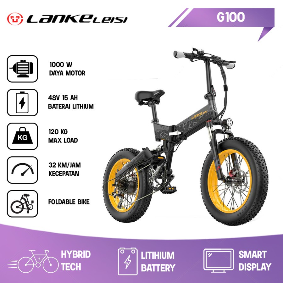 Sepeda Lipat Listrik Smartmoped Lankeleisi X3000Plus Yellow Electric