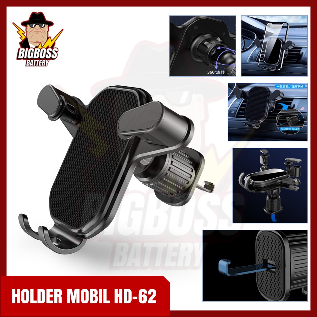 Holder Hp HD62  Mobil AC Rotation 360 Derajat Universal Car Mobile Phone Holder Ac Mobil Flexible