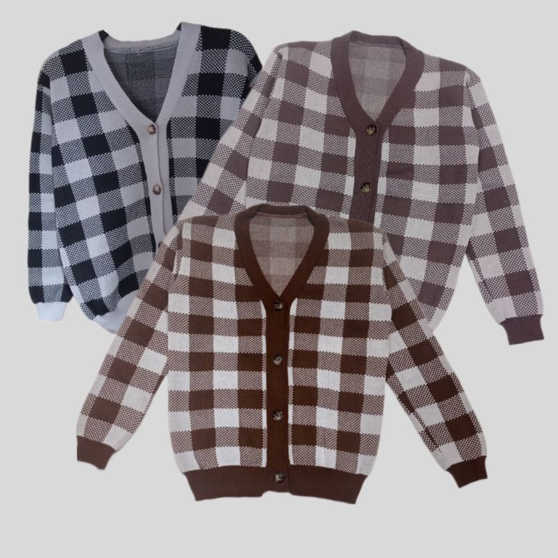 PREMIUM | Cardigan Kotak - Kotak| Cardigan Catur | Kardigan Wanita