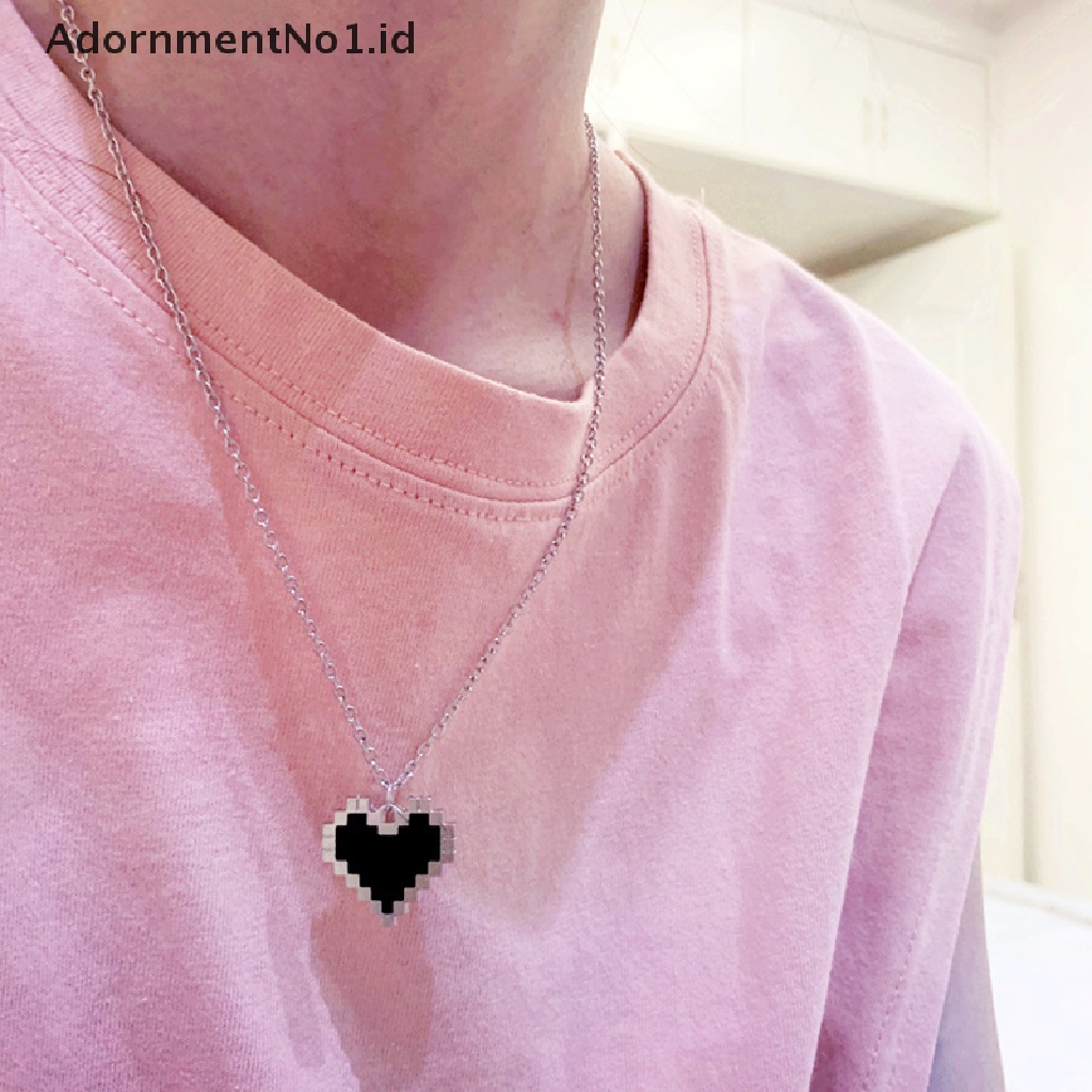 [AdornmentNo1] Mosaik Hitam Cinta pixel peach Jantung Liontin double layered Ribbon Gothic Hip Hop Rantai Perhiasan Panjang Kalung Pria Dan Wanita Kalung [ID]