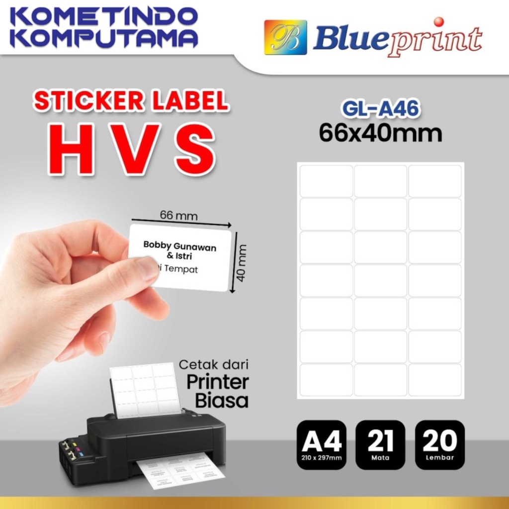 GLA46 STICKER LABEL HVS A4 STIKER 66x40 mm 21 Mata 20 LEMBAR BLUEPRINT