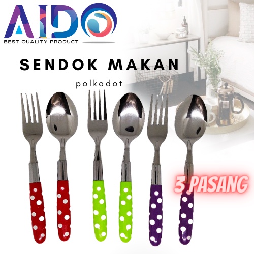 SENDOK GARPU POLKADOT MURAH 1set 3pasang / Sendok garpu makan motif warna polkadot SENDOK POLKADOT 6 PCS / SENDOK MAKAN / GARPU POLKADOT 3PASANG 406