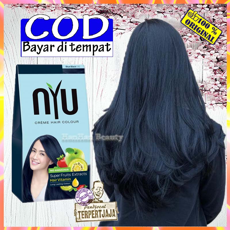 NYU Creme Hair Colour 30ml Blue Black Tanpa Amonia Cat Rambut Korea Tanpa Bleaching Pewarna Rambut P