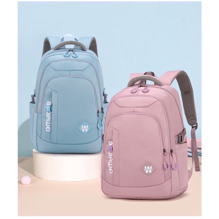 Tas ransel anak polos Baijiawei tas ransel laptop tas sekolah anak perempuan backpack wanita tas ransel anak perempuan weibo