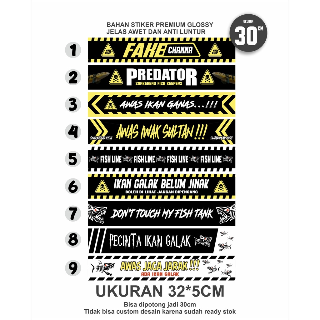 (NEW Desain 2 Ukuran 30cm)Stiker aquarium setiker aquarium stiker tank stiker iwak galak stiker pred