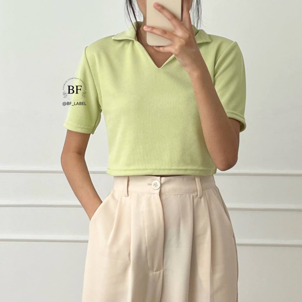 Orchid Top 260 | Kaos Knit Bamboo | Kaos Polo Crop | Kaos Polos Wanita by@bf_label