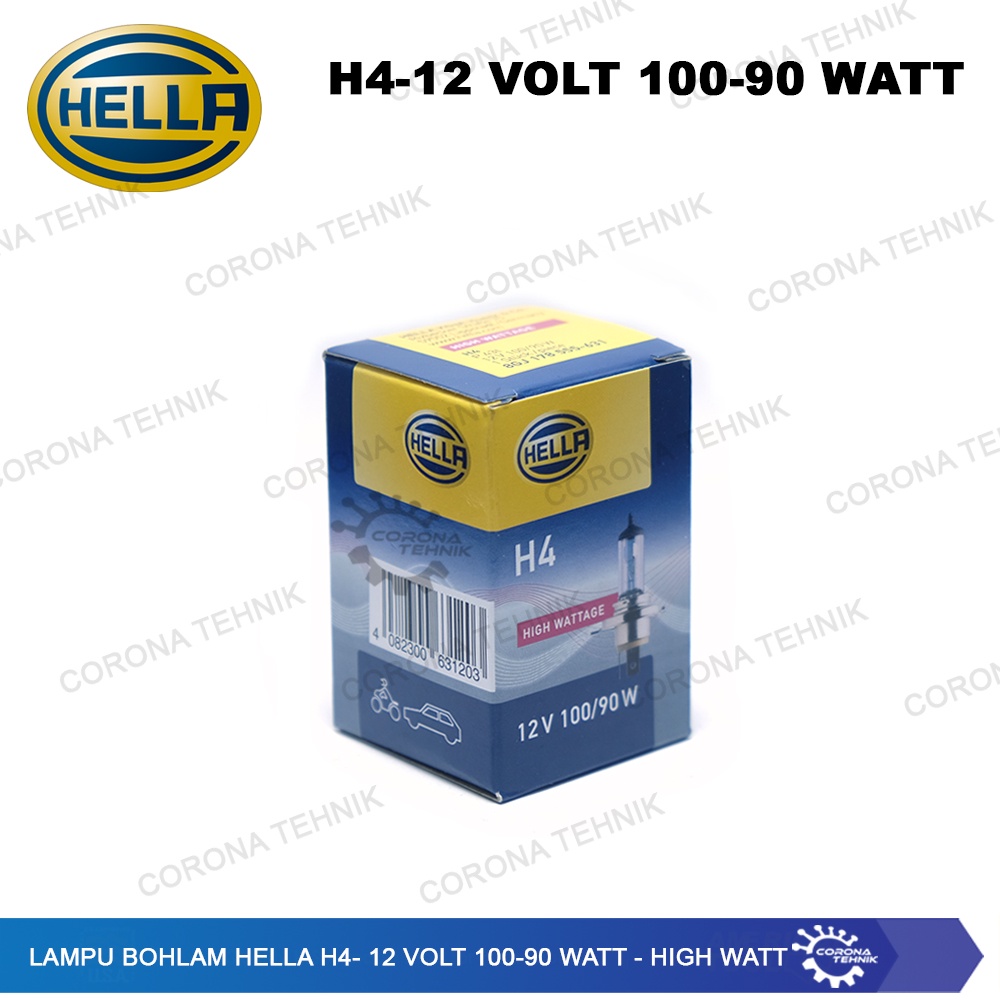 H4 - 12 Volt 100-90 Watt - High Watt Lampu Bohlam Hella