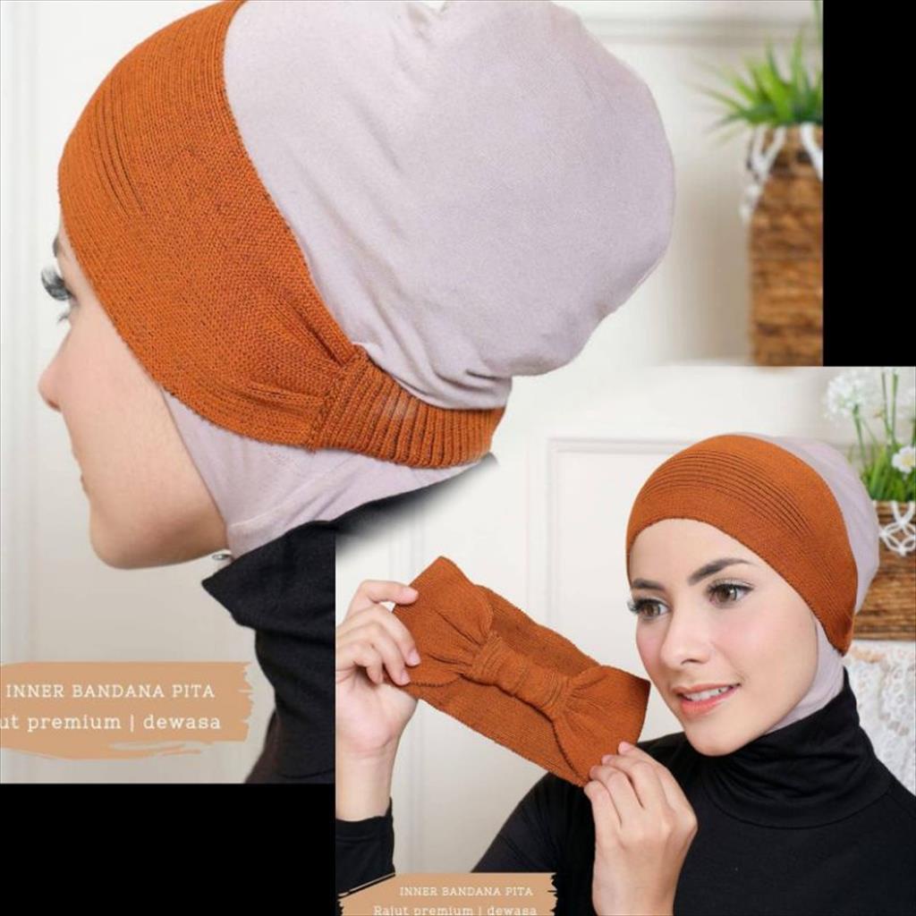 GH 691B. Bandana Ciput Pita Rajut Bando Rajut Pita 2in1 Karet Inner Dalaman Hijab Kerudung Jilbab Hi
