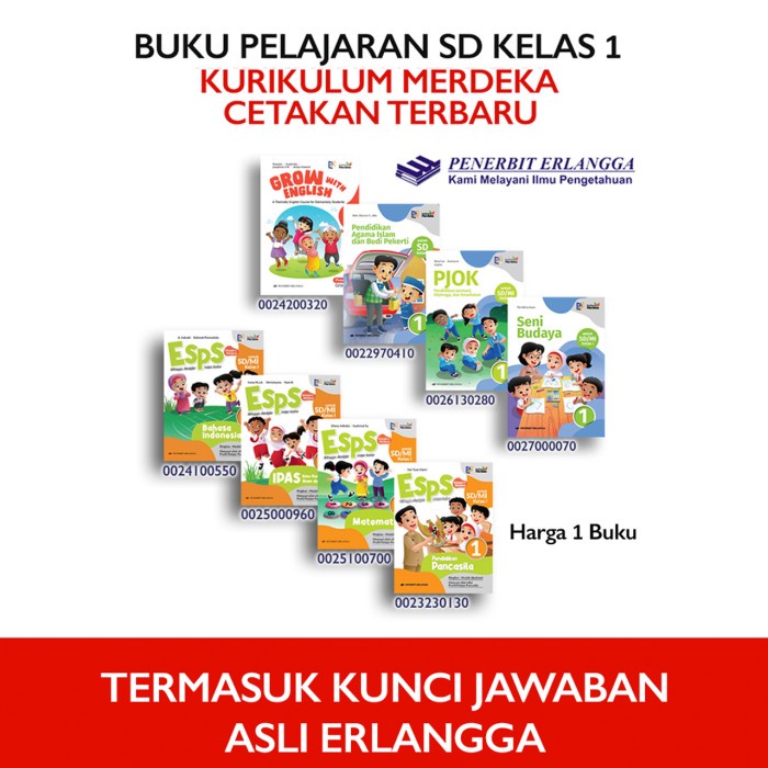 

Buku Pelajaran dan ESPS Kelas 1 SD Kurikulum Merdeka Erlangga