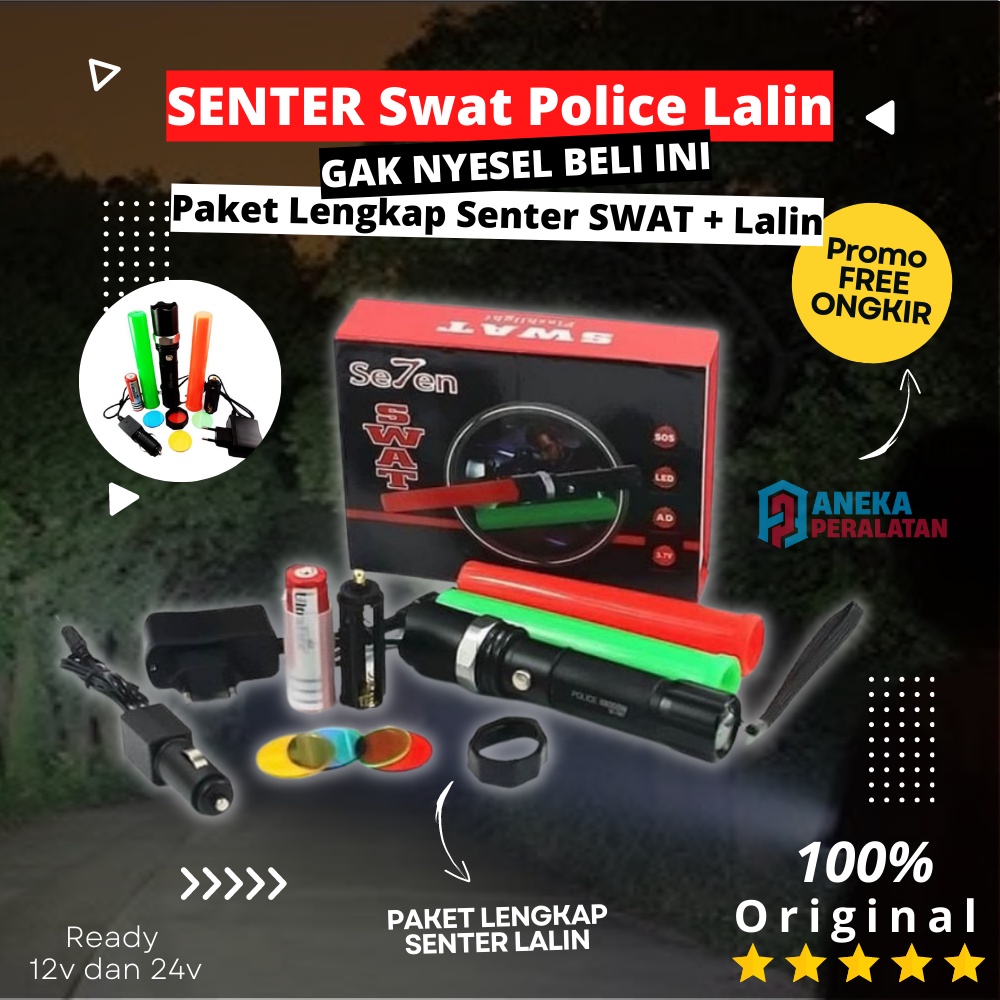 Paket Senter SWAT Senter LED Police Polisi Emergency Senter Cas Super Terang Mini Cone Kompas Lalin