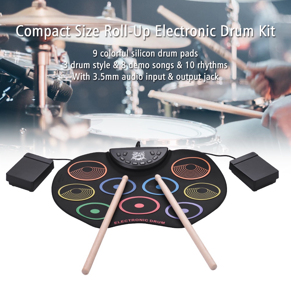 Set Drum Gulung Gulung Colorful Portable Electronic Digital USB 9pad