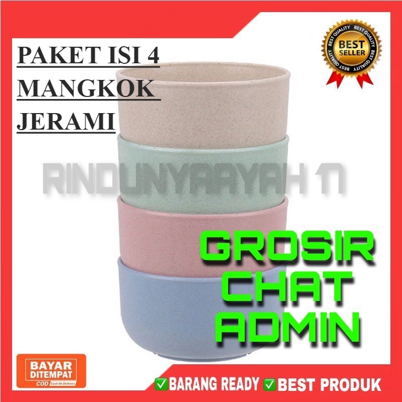 [RA] 4 PCS MANGKOK JERAMI PASTIK SET PINK UNGU BIRU SUP BAKSO WHEAT STRAW BOWL