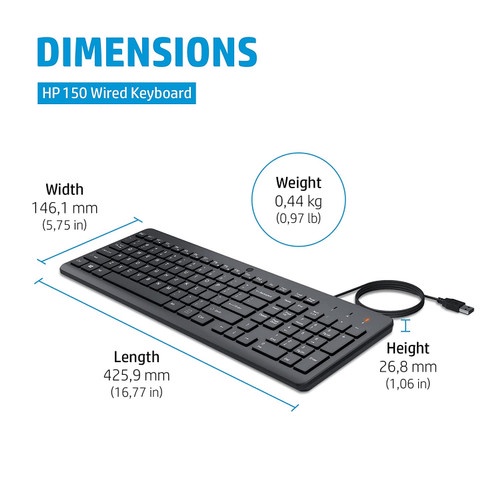 Keyboard HP 150 Full Size Keyboard Wired USB HP150 HP 150