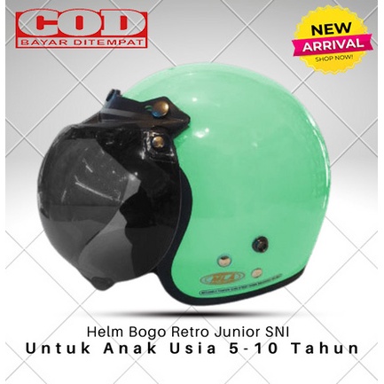 Helm Bogo Retro Anak Junior Warna Jz- Green slem Usia 5-10 Tahun Helm SNI Free Kaca Packing Free Kardus COD