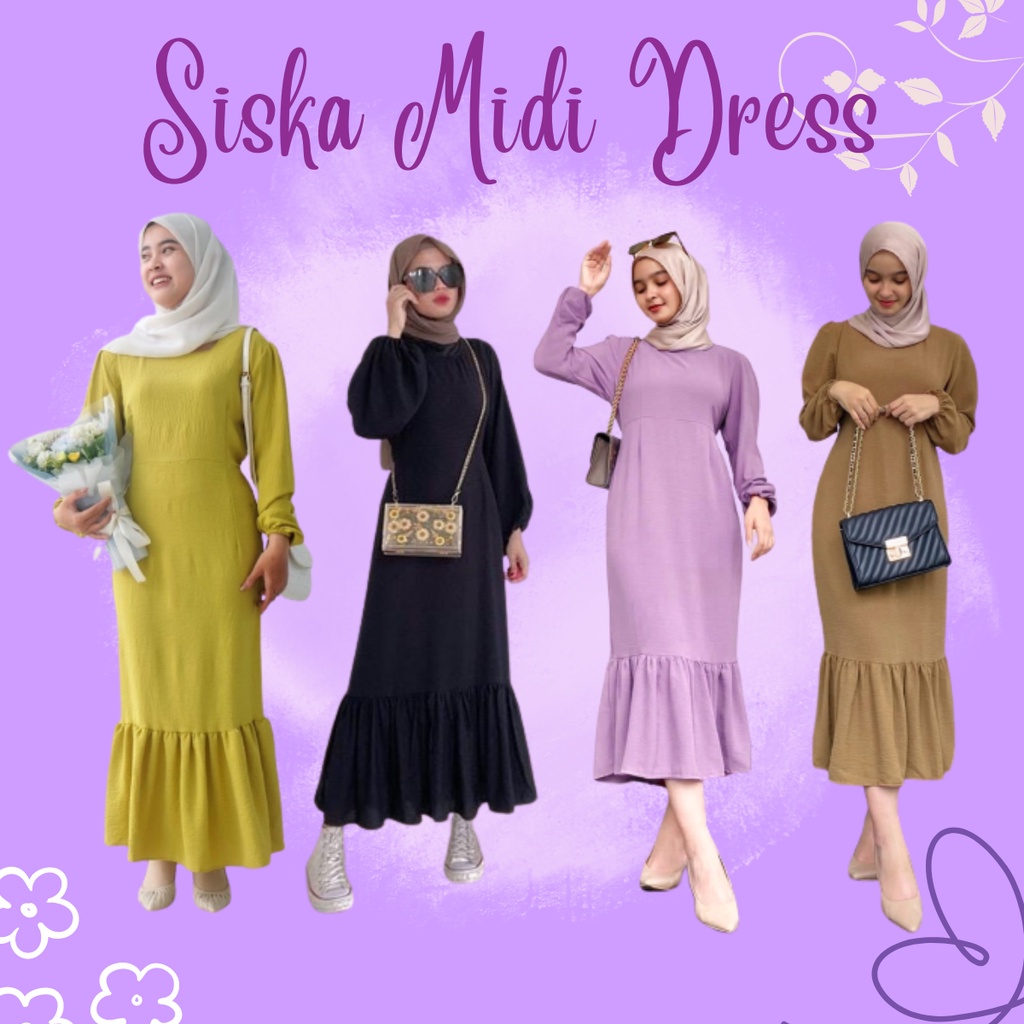 Midi Dress Crinkle / Dress Kondangan / Siska Midi Dress / Midi Dress Premium / Gamis Terbaru 2023 Lebaran Wanita