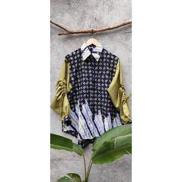 Karina blouse batik cap 2 warna mix polos batik kerja bigsize