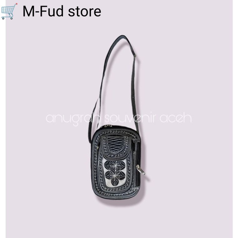 Tas selempang kain motif khas Aceh / tas selempang bola kecil khas Aceh
