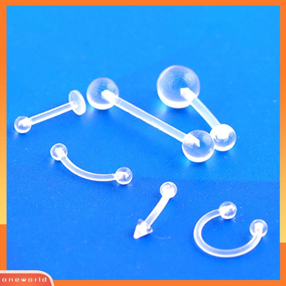 [oneworld] 6pcs/set Cincin Perut Barbel Alis Bibir Lidah Stud Hidung Cincin Tindik Tubuh