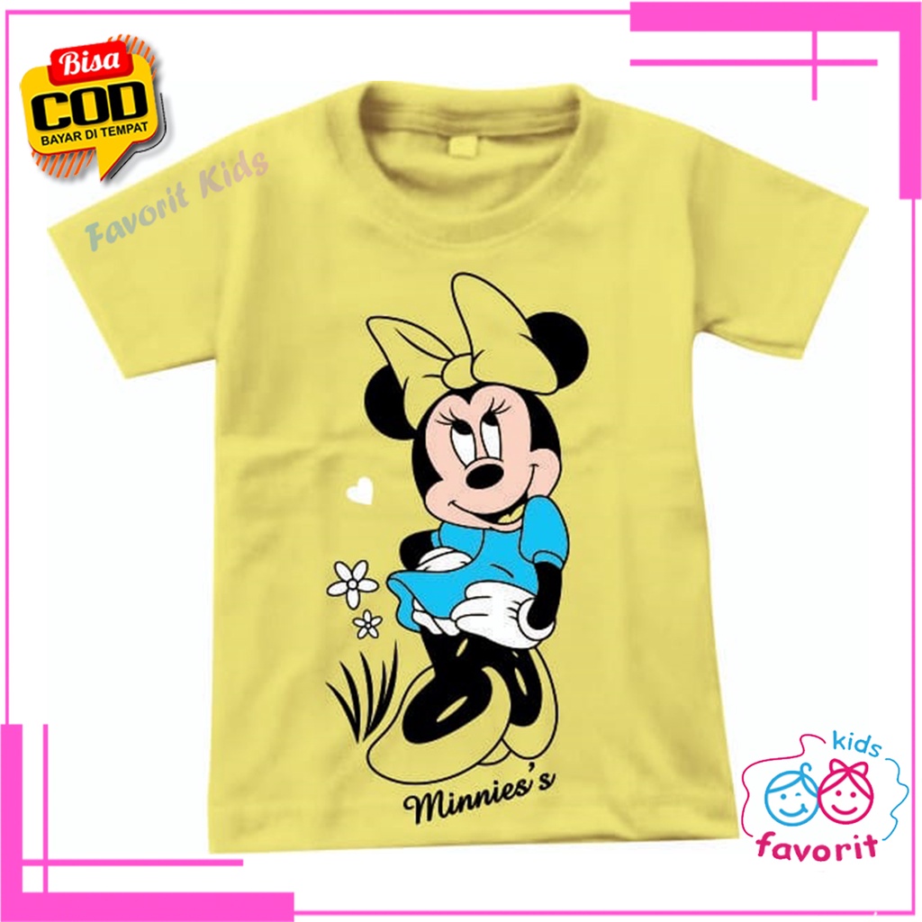 Baju kaos minnie mouse anak perempuan lengan pendek usia 1-10 tahun