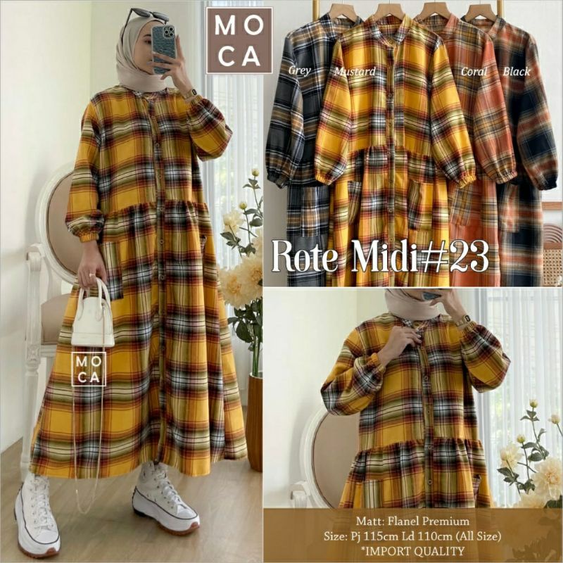 Rote Midi #23, MIDI DRESS WANITA CANTIK FIT XXL LD 110 BAHAN FLANEL PREMIUM TERMURAH OOTD MODIS