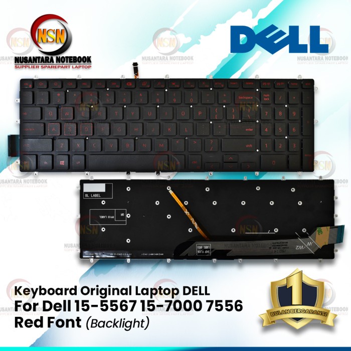 Keyboard Original Laptop Dell 15-5567 15-7000 7556 Red Font BackLight