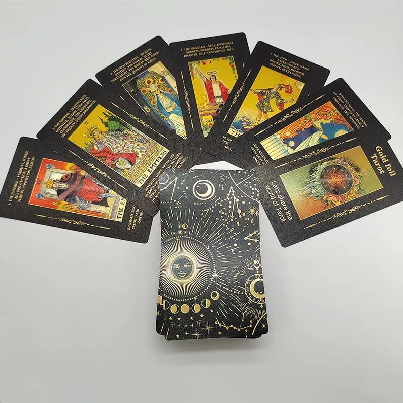 The Fool Black Gold Foil Tarot Pvc 12x7cm include guide paper