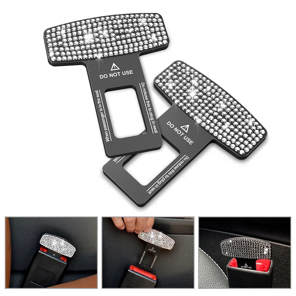 2pcs Berlian Imitasi Berkedip Sabuk Pengaman Mobil Gesper Klip Universal Sabuk Pengaman Mobil Stopper Plug Mobil Sabuk Pengaman Ekstensi Gesper Auto Seat Belt Adjuster Metal Buckle Insert